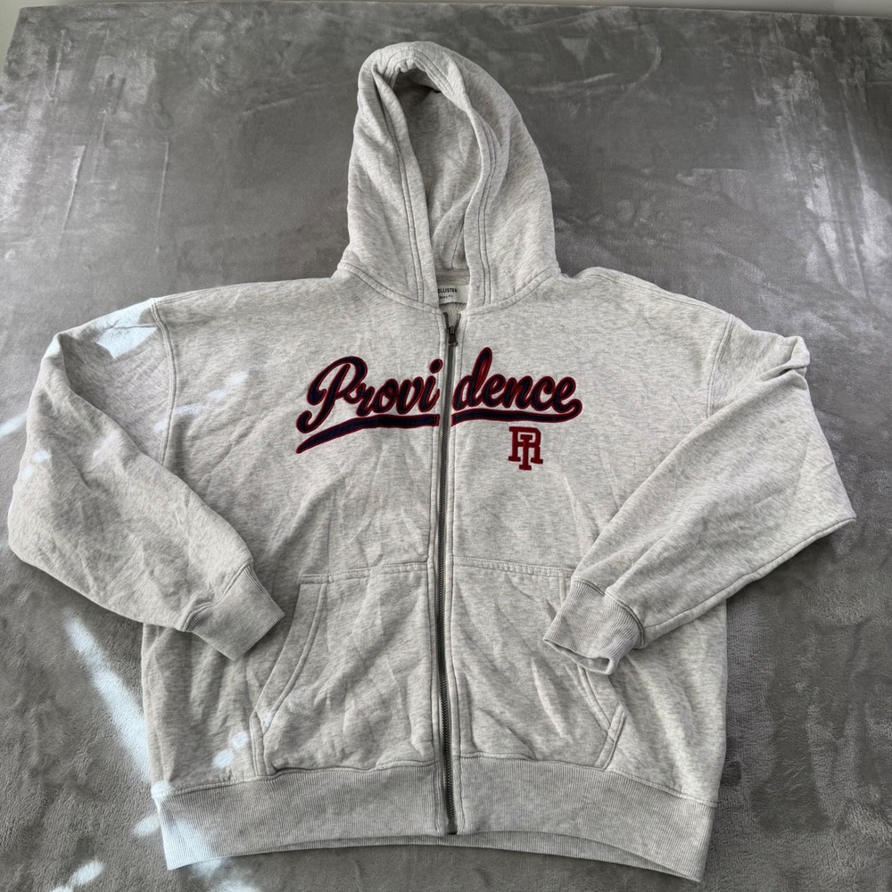 Hollister Mens Providence Boxy Fit Full Zip Hoodie Gray Heather Size M